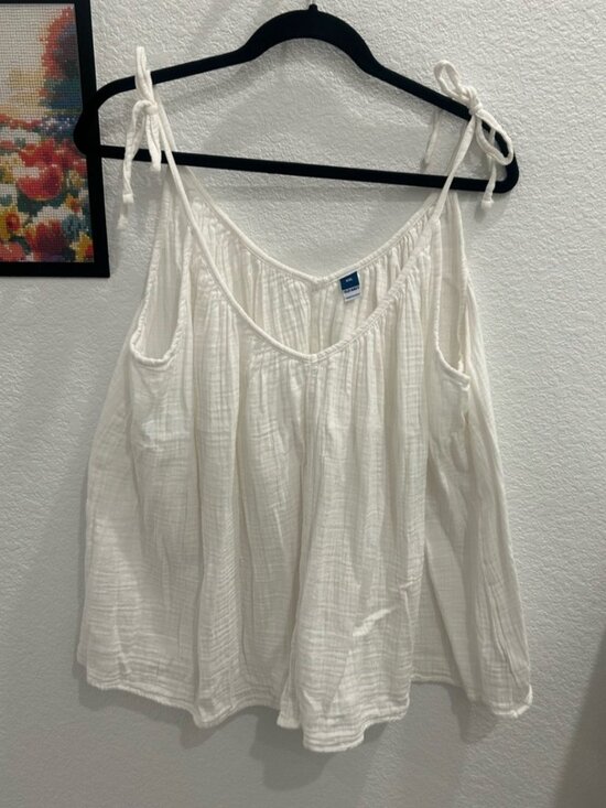 Tops - White Tie-Strap Gauze Swing Top - XXL